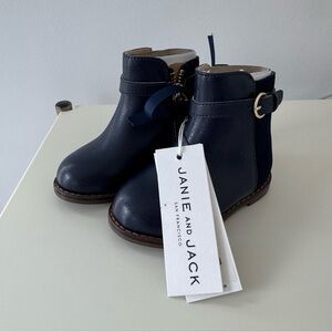NWT Janie and Jack Leather Side Zip Navy Toddler Boots, Size 4